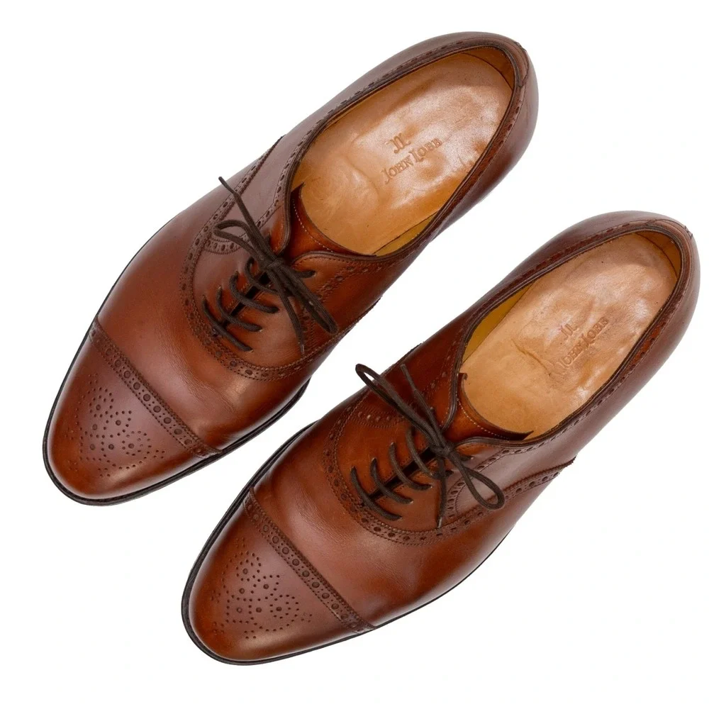 John‎ Lobb Oxford Shoes UK 10 E US 11 Brown Leather Brogue Punching SEYMOUR